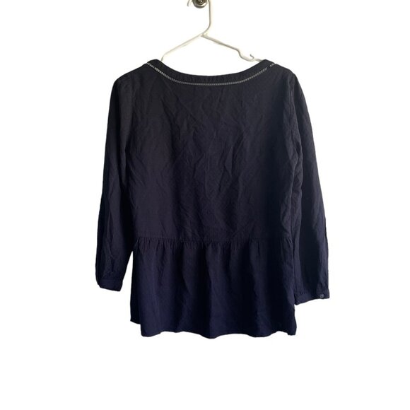 LOFT Navy Blue Jacquard Cutout Peplum Blouse - Size Small - Picture 3 of 7